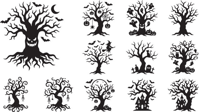 Halloween tree silhouettes spooky black tree decals for halloween decorations and party themes
