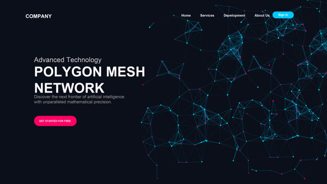 Abstract polygon mesh network background featuring glowing blue lines and dots ideal for advanced technology websites and digital concepts