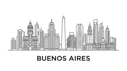 Fototapeta premium Black and white illustration of buenos aires city skyline with skyscrapers and buildings