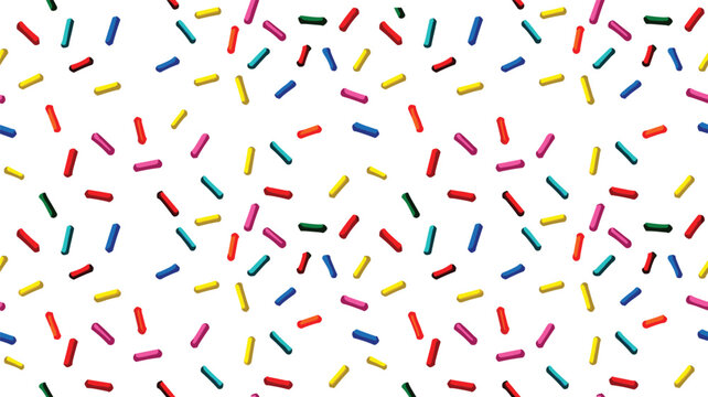 Colorful seamless sprinkle pattern vector illustration with sweet donut toppings isolated on white background