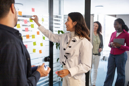 Collaborative coworking team brainstorming with sticky notes