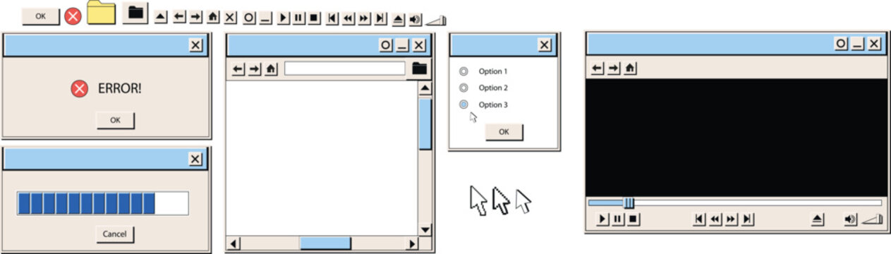 Retro 90s Operating System User Interface Vector Elements Set