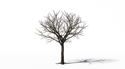 Fototapeta premium Black silhouette of a bare tree without leaves with a long shadow on the ground