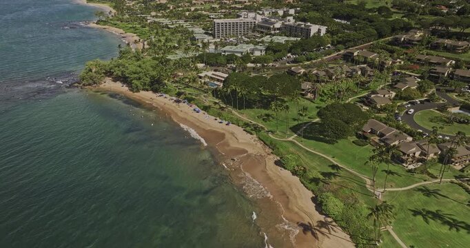 Wailea-Makena Maui Hawaii Aerial v15 birds eye view drone flyover Ulua beach capturing landscape of coastal paradise and luxury oceanfront 5-star resort hotels - Shot with Mavic 3 Cine - December 2022