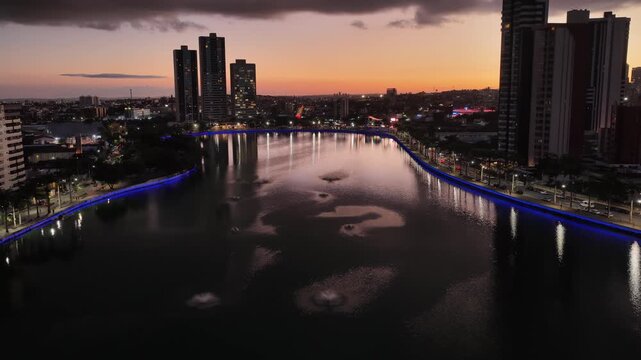 Lakefront Park In Campina Grande Paraiba Brazil. Breathtaking Aerial Landscape Of Famous Leisure Park Of The City. Sunset Landmark Town. Golden Hour Skyline. Campina Grande Paraiba.