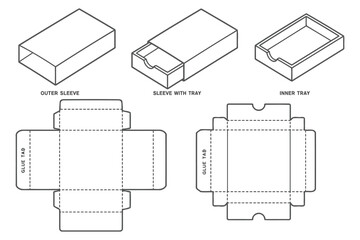 Box sleeve and tray packaging dieline template Vector © BELAL