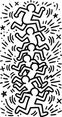 stylized running figures in motion with dynamic lines and stars © Icon Set
