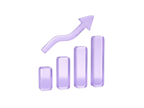 Purple 3d bar chart icon with an upward growth arrow