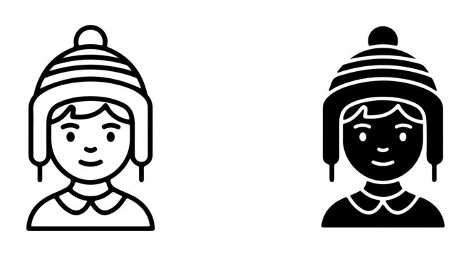 Winter Hat Child Icon, Warm Headwear Vector, Cute Kid Portrait, Cold Weather Gear