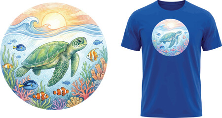 Sea Turtle Coral Reef T‑Shirt Design © Mohammad