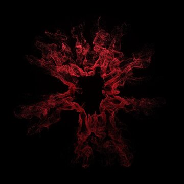 Digital red particle shockwave on black background