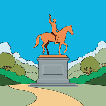 equestrian monument in park flat vector landscape illustration