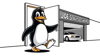 Frustrated cartoon penguin angry working at computer office desk typing fiercely on keyboard vector illustration concept © mdtanjimul