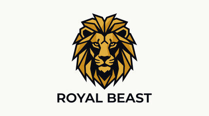 Obraz premium Royal beast lion head logo with geometric gold mane and black outlines for premium brand.