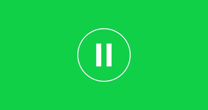 Play and pause button click animation with mouse cursor on green and black screen. cursor arrow click media player