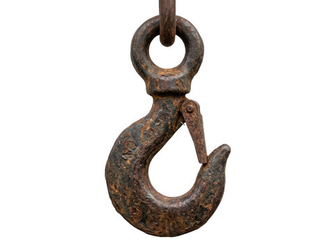 Old rusty metal crane hook for heavy lifting
