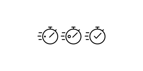 Stopwatch speed test icons set with motion lines and check mark isolated on transparent background © huzaifa