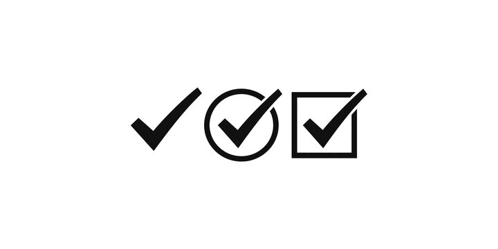 Set of checkmark icons with tick symbols in circle and square isolated on transparent background