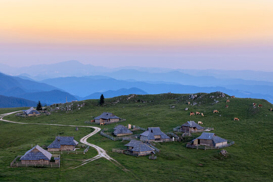 Traditional Shepherd Huts at Dusk on Velika Planina, Slovenia