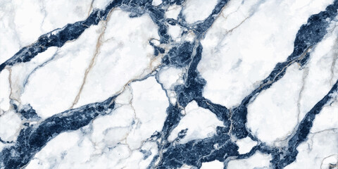 A striking abstract texture of natural marble, showcasing a mesmerizing pattern of deep blue veins against a pristine white background, creating a sense of sophisticated elegance and depth. © Mustarin