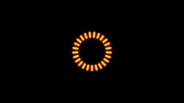 Animated circular loading spinner with glowing progress indicator, buffering interface, futuristic HUD, UI preloader, and 4K alpha channel overlay.