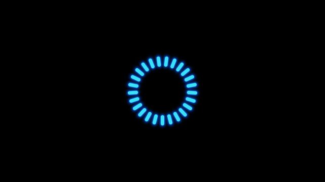 Animated circular loading spinner with glowing progress indicator, buffering interface, futuristic HUD, UI preloader, and 4K alpha channel overlay.