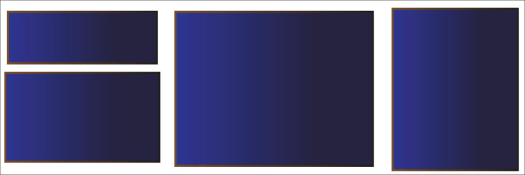 Abstract gradient blue rectangles with gold frame on white background