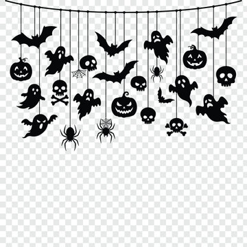 Halloween spooky hanging banner and decoration vector illustration