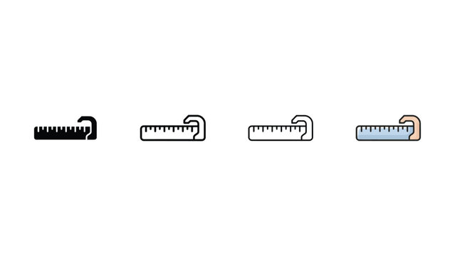 Four different colored ruler icons in various line styles and colors on transparent background  measuring tools for design and drafting purposes