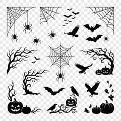 Fototapeta premium Halloween decoration elements with pumpkins, bats, and spider webs