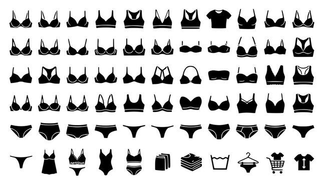 :
Modern Bra and Panty Silhouette Vector Collection for Lingerie Fashion Apparel Icons
