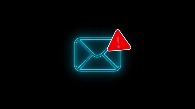 Email icon animation. Warning email, secure, alert and important message notification symbol. Alpha channel, spam notification, message error, or suspicious mail warning, with video.