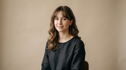 Obraz premium Portrait of a young woman with brown hair looking at the camera
