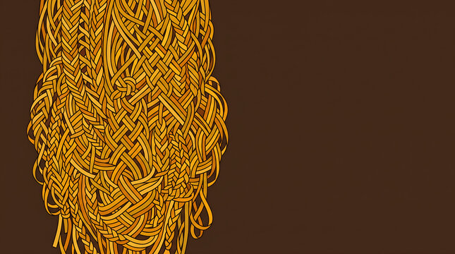 Abstract illustration of braided yellow lines on a solid brown background with copy space