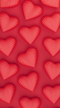 Red dotted pulsating hearts pattern for Valentine s Day, seamless 3D loop animation. Vertical video.