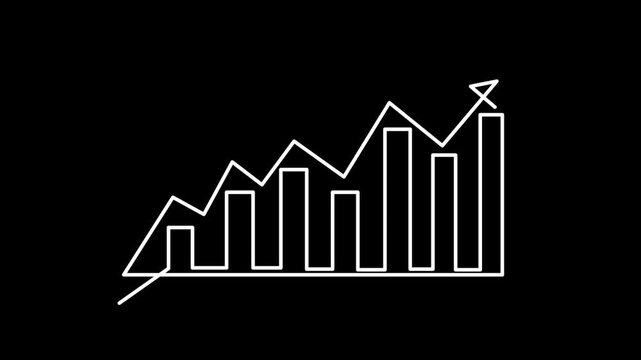 Increase and decrease line animation on financial business chart. Economic graph icon on black background for finance concepts and analytics.