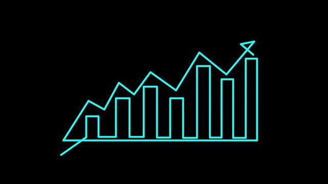 Increase and decrease line animation on financial business chart. Economic graph icon on black background for finance concepts and analytics.