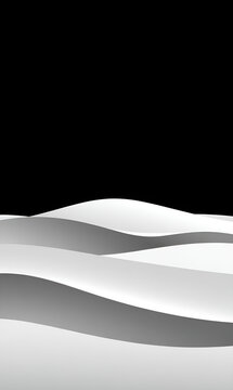 Abstract white wavy shapes flowing horizontally on a solid black background in vertical orientation