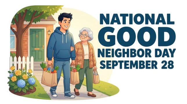 Illustration of man and woman celebrating National Good Neighbor Day