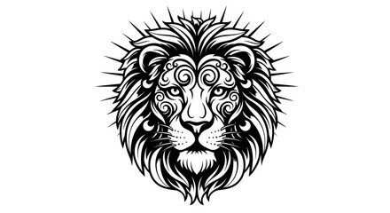Obraz premium Majestic black and white tribal style lion head vector illustration on an isolated white background.