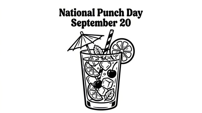 Illustration of cocktail glass with umbrella and lemon on National Punch Day