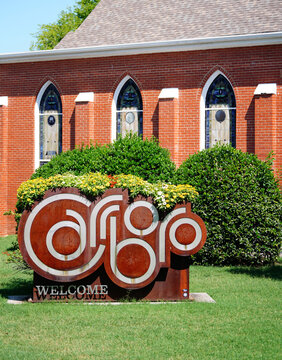 Carrboro, NC - USA - 6-30-2026: Carrboro welcome sign, a small community next to Chapel Hill in central North Carolina