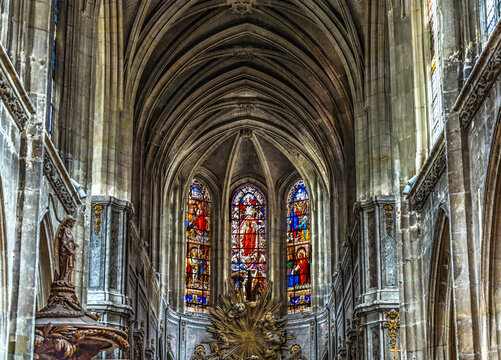 Altar Stained Glass Saint Merry Church Paris France