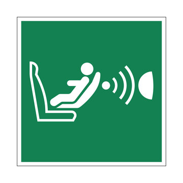 ISO 7010 E014 Child Seat Presence and Orientation Detection System Sign, CPOD Vehicle Safety Symbol, Green Emergency Pictogram for Child Passenger Protection and Automotive Safety