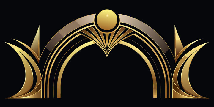 Elegant Symmetrical Golden Arch Frame on Black Background