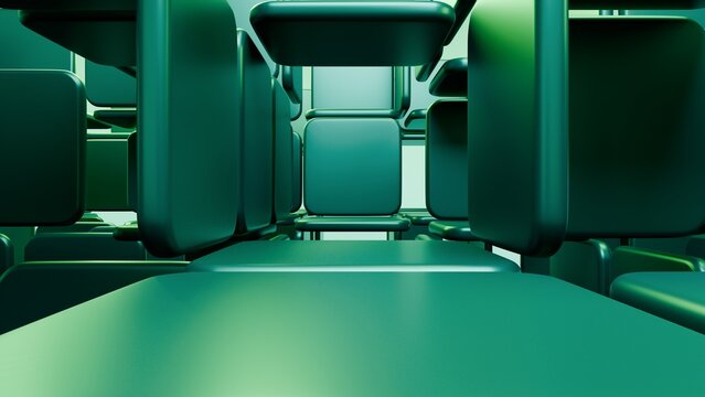 Abstract Green 3D Cubes Corridor Geometry Blocks Technology Background For Digital Infrastructure
