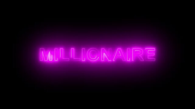 Flickering neon glowing millionaire text animated on black background. neon millionaire text animation
