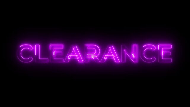 Animated glowing flickering neon inscription CLEARANCE. neon clearance text animation