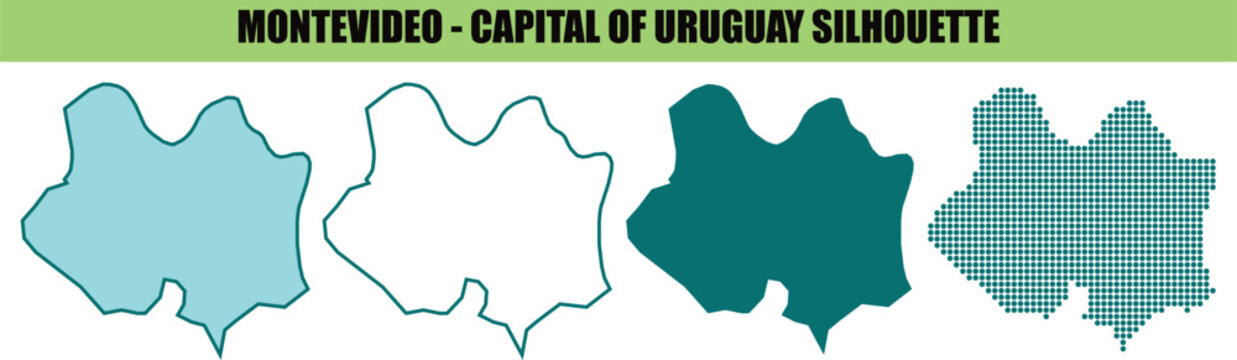 Uruguay, Montevideo city skyline, capital silhouette, vector icons, green and blue shapes