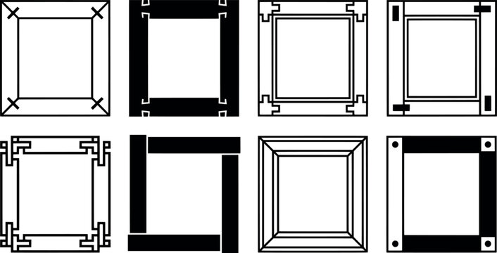 Set of minimalist geometric square frames and borders transparent background